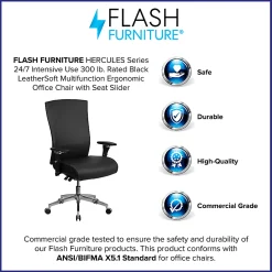 Flash Furniture HERCULES Series 24/7 Intensive-Use Ergonomic High-Back Executive Multifunction Office Chair, Black LeatherSoft/Gray -GOWY85H1