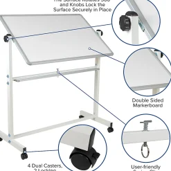 Flash Furniture HERCULES Series Double-Sided Mobile White Board With Pen Tray, 54-3/4"H x 45-1/4"W x 20"D, White, Gray Frame