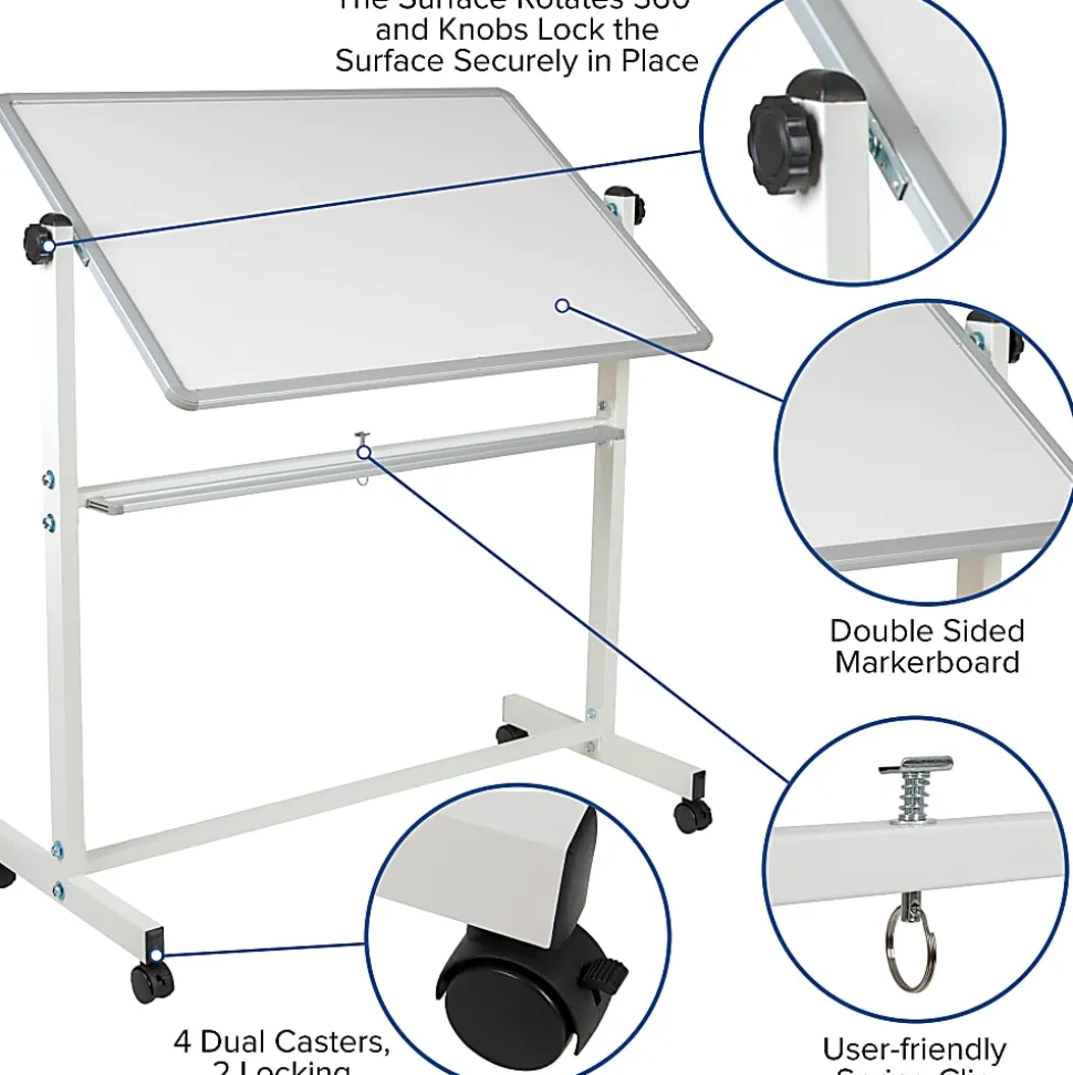 Flash Furniture HERCULES Series Double-Sided Mobile White Board With Pen Tray, 54-3/4"H x 45-1/4"W x 20"D, White, Gray Frame