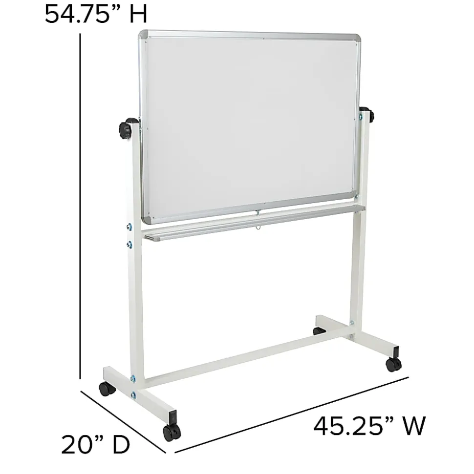 Flash Furniture HERCULES Series Double-Sided Mobile White Board With Pen Tray, 54-3/4"H x 45-1/4"W x 20"D, White, Gray Frame