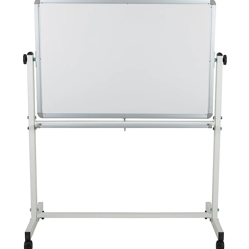 Flash Furniture HERCULES Series Double-Sided Mobile White Board With Pen Tray, 54-3/4"H x 45-1/4"W x 20"D, White, Gray Frame