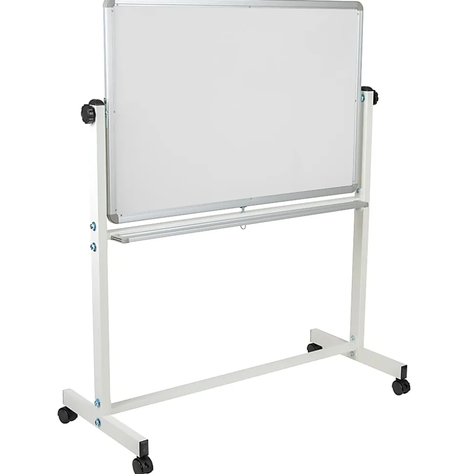 Flash Furniture HERCULES Series Double-Sided Mobile White Board With Pen Tray, 54-3/4"H x 45-1/4"W x 20"D, White, Gray Frame