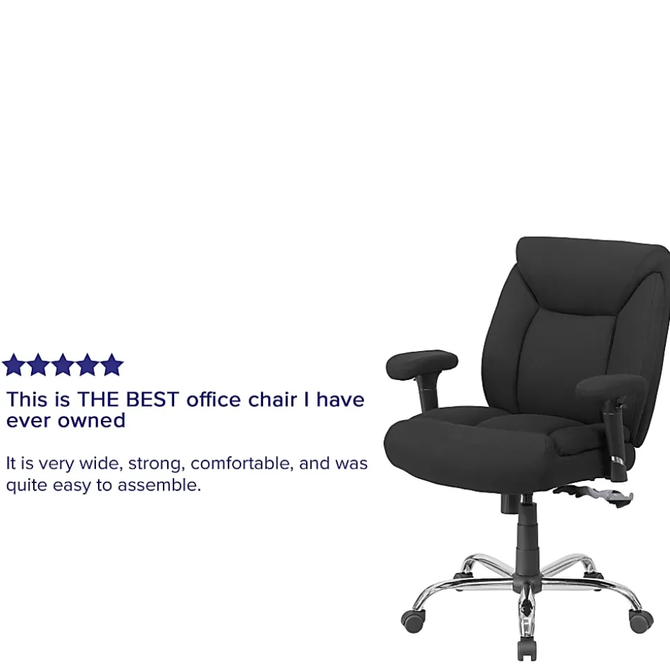 Flash Furniture HERCULES Series Big & Tall 400 lb. Rated Swivel Ergonomic Task Office Chair with Deep Tufted Seating and Adjustable Arms, Black/Chrome