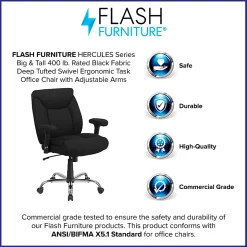 Flash Furniture HERCULES Series Big & Tall 400 lb. Rated Swivel Ergonomic Task Office Chair with Deep Tufted Seating and Adjustable Arms, Black/Chrome