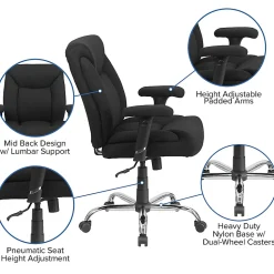 Flash Furniture HERCULES Series Big & Tall 400 lb. Rated Swivel Ergonomic Task Office Chair with Deep Tufted Seating and Adjustable Arms, Black/Chrome