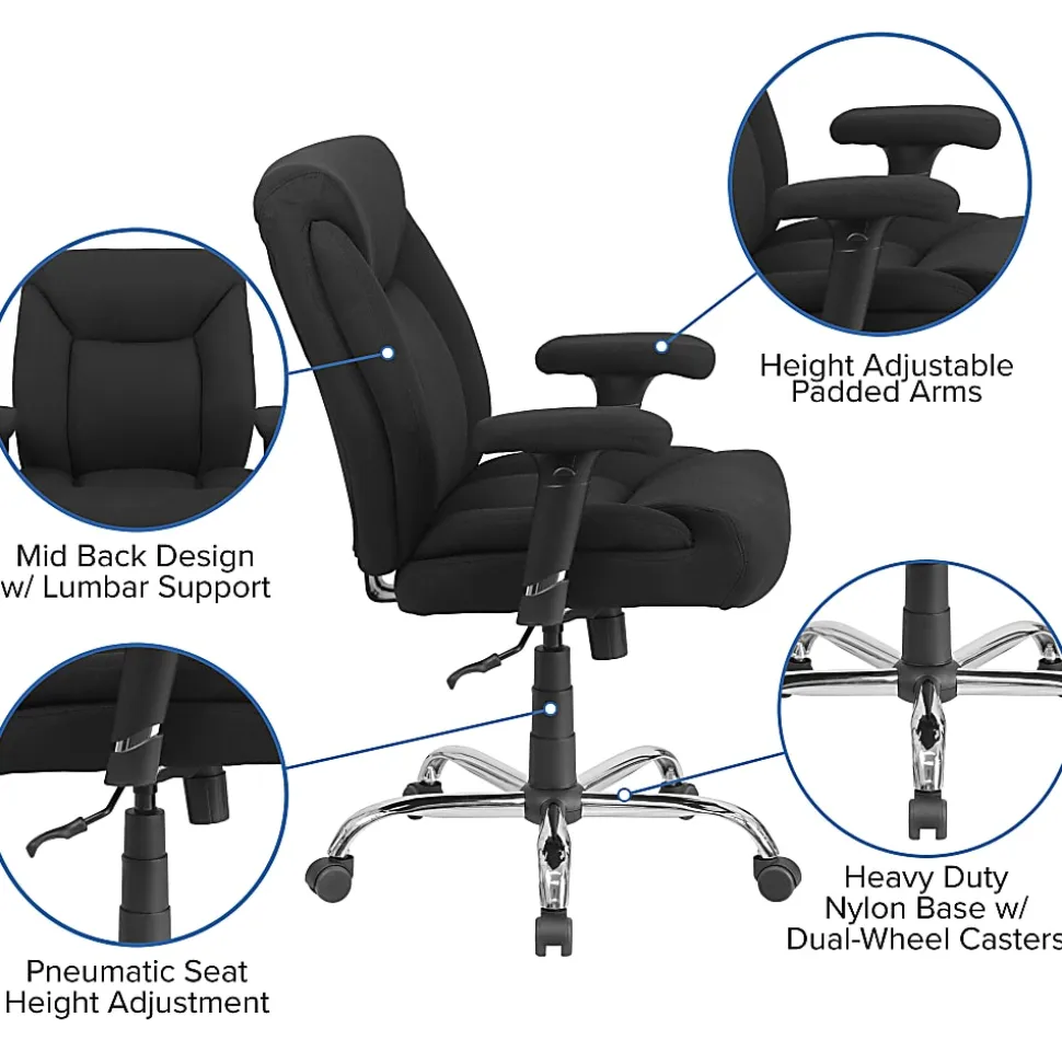 Flash Furniture HERCULES Series Big & Tall 400 lb. Rated Swivel Ergonomic Task Office Chair with Deep Tufted Seating and Adjustable Arms, Black/Chrome