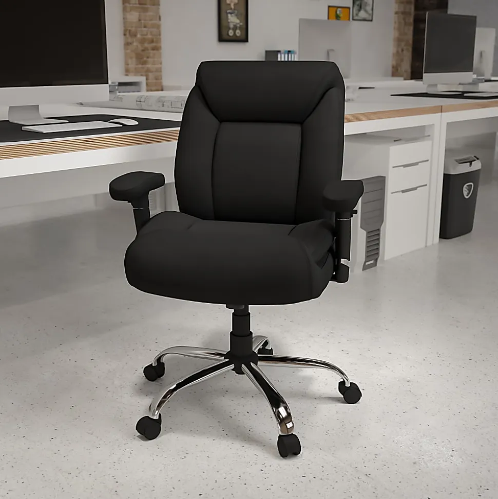 Flash Furniture HERCULES Series Big & Tall 400 lb. Rated Swivel Ergonomic Task Office Chair with Deep Tufted Seating and Adjustable Arms, Black/Chrome