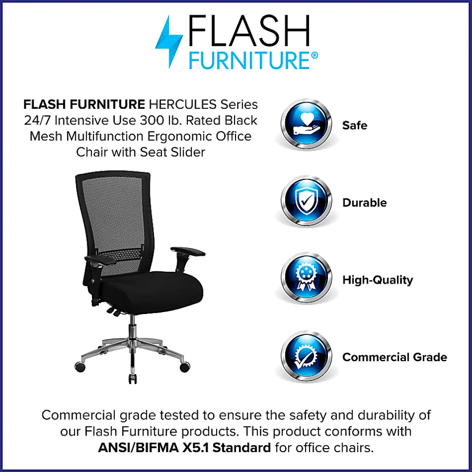 Flash Furniture HERCULES Series 24/7 Intensive-Use Ergonomic High-Back Executive Multifunction Office Chair, Black Fabric/Gray - GOWY85H