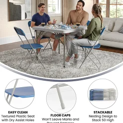 Flash Furniture HERCULES Series Premium Plastic Folding Chair, Blue/Gray