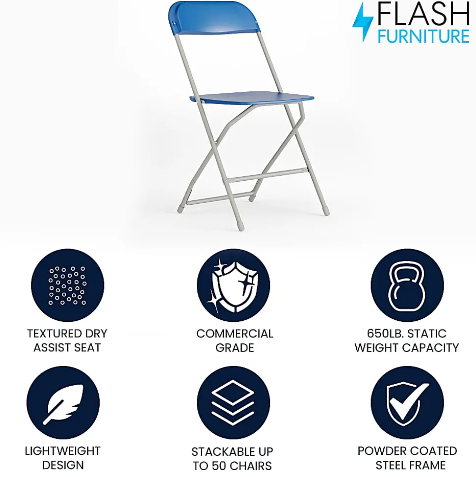 Flash Furniture HERCULES Series Premium Plastic Folding Chair, Blue/Gray