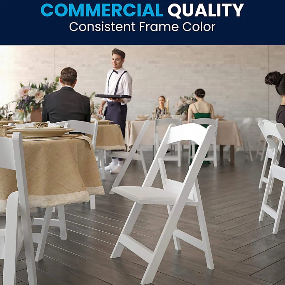 Flash Furniture HERCULES Series Resin Folding Chairs, White, Set Of 4 Chairs
