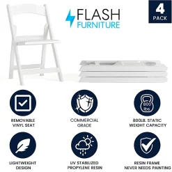 Flash Furniture HERCULES Series Resin Folding Chairs, White, Set Of 4 Chairs
