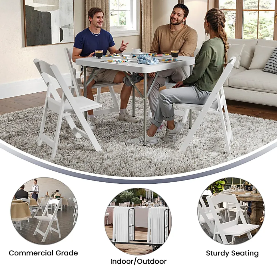 Flash Furniture HERCULES Series Resin Folding Chairs, White, Set Of 4 Chairs