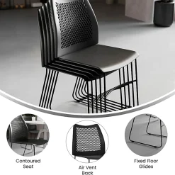 Flash Furniture HERCULES Series Stack Accent Chair, Black Patterned Fabric/Silvervein Frame
