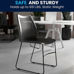 Flash Furniture HERCULES Series Sled-Base Stack Chair With Air-Vent Back, Black