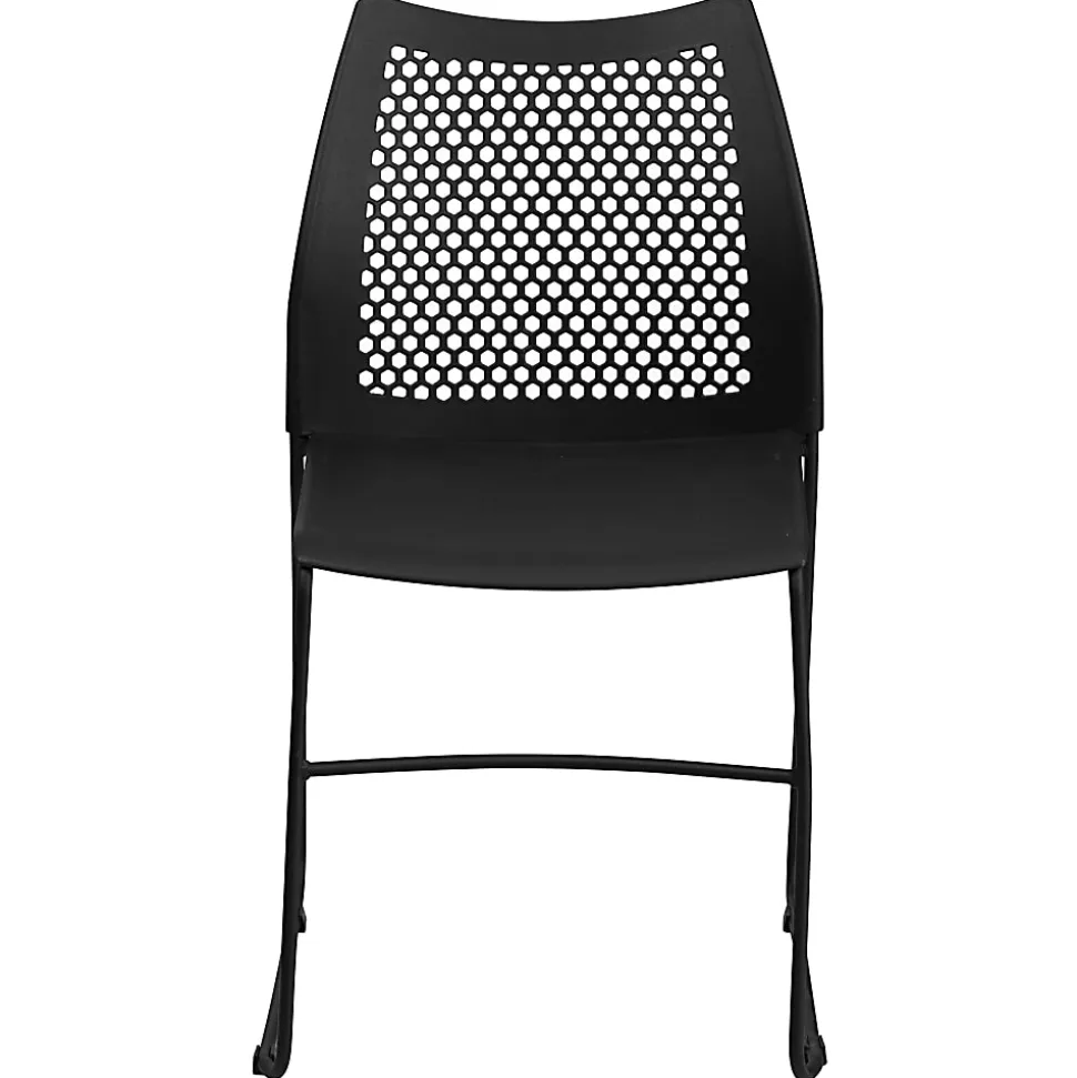 Flash Furniture HERCULES Series Sled-Base Stack Chair With Air-Vent Back, Black