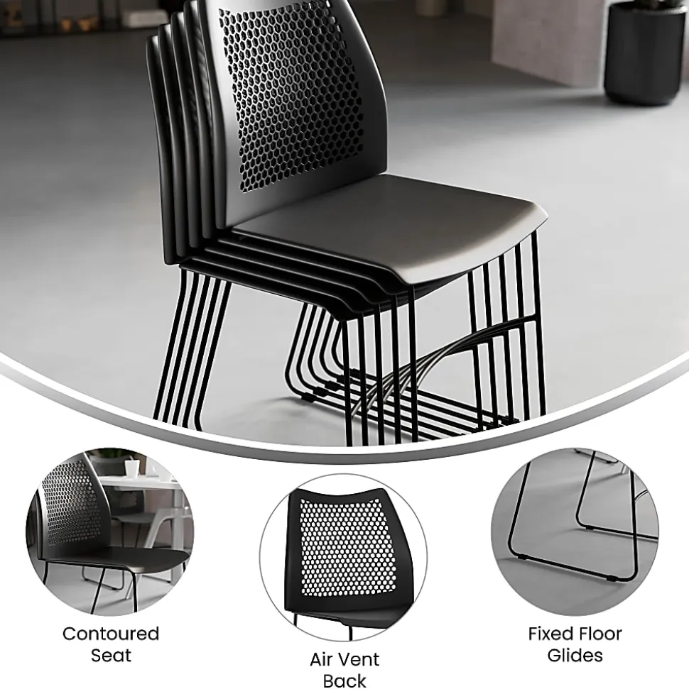 Flash Furniture HERCULES Series Sled-Base Stack Chair With Air-Vent Back, Black