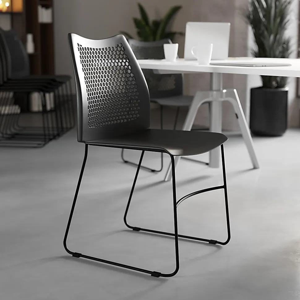 Flash Furniture HERCULES Series Sled-Base Stack Chair With Air-Vent Back, Black