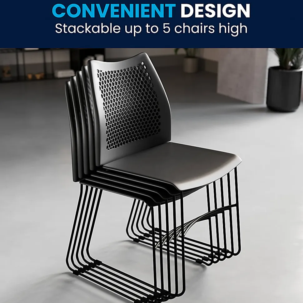 Flash Furniture HERCULES Series Sled-Base Stack Chair With Air-Vent Back, Black