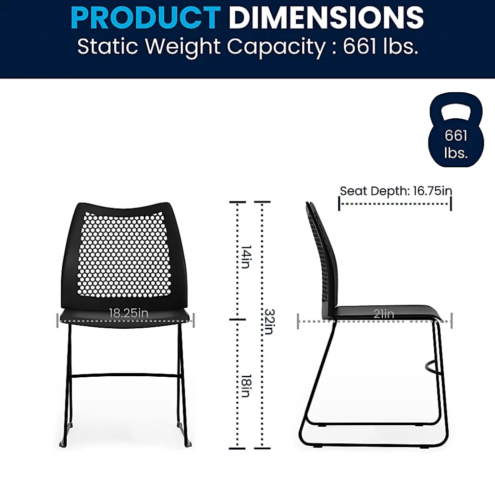 Flash Furniture HERCULES Series Sled-Base Stack Chair With Air-Vent Back, Black