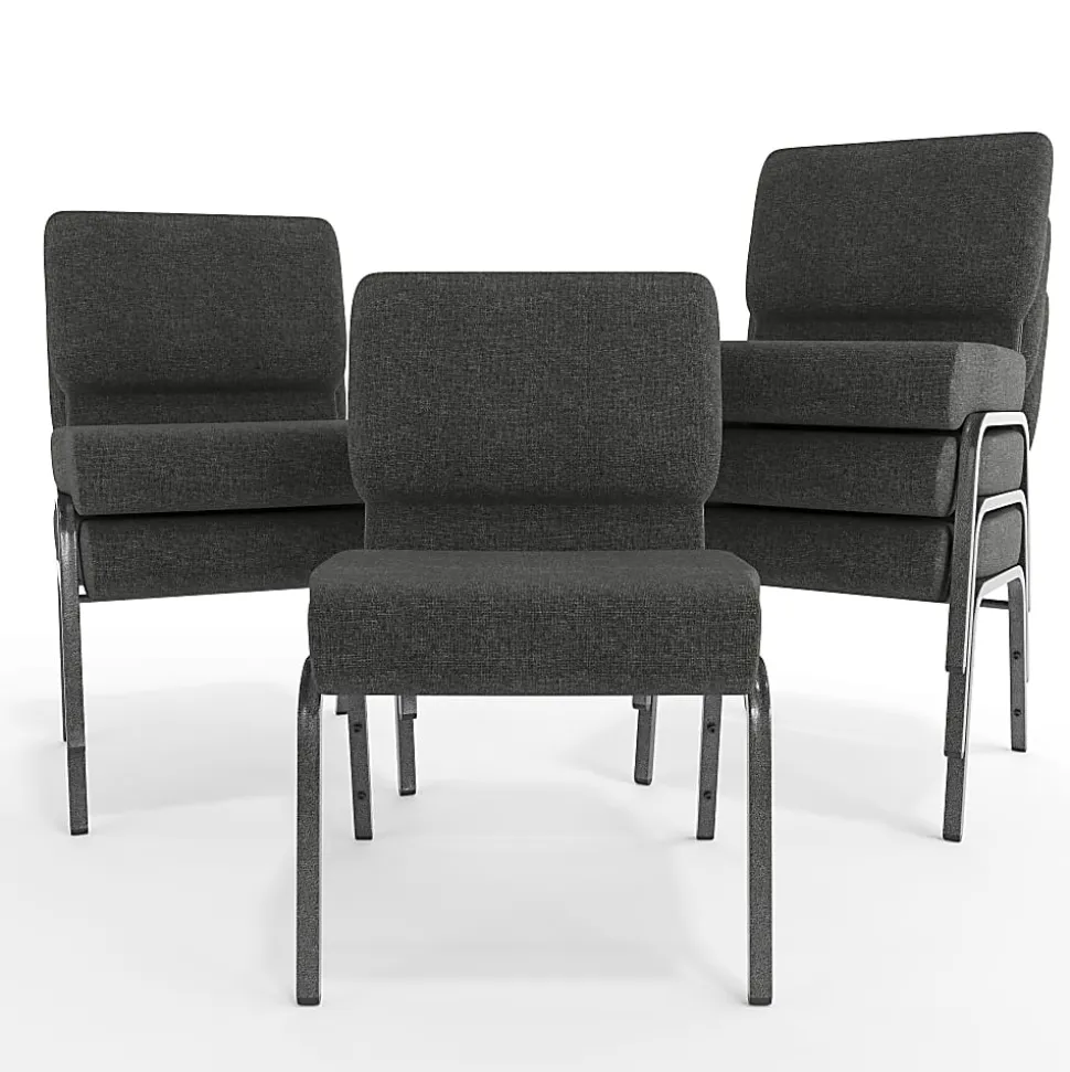 Flash Furniture HERCULES Series 21"W Stackable Church Chair, Dark Gray/Silvervein