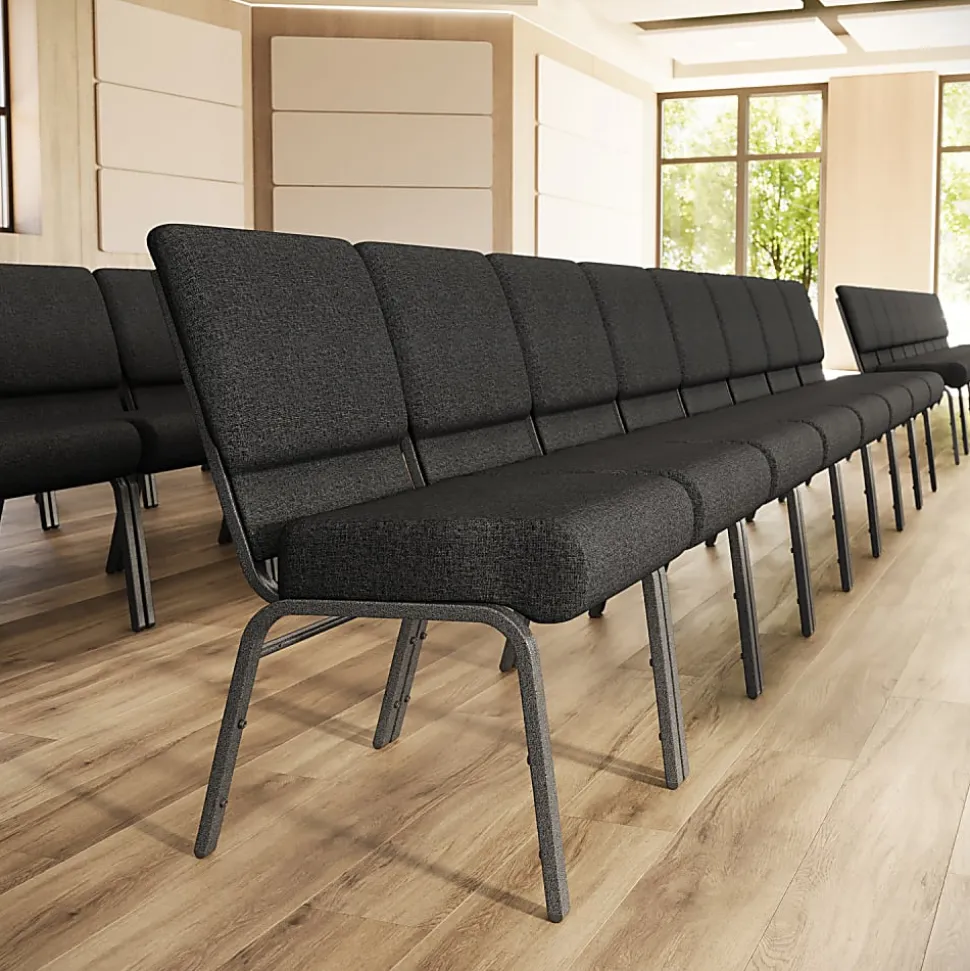 Flash Furniture HERCULES Series 21"W Stackable Church Chair, Dark Gray/Silvervein