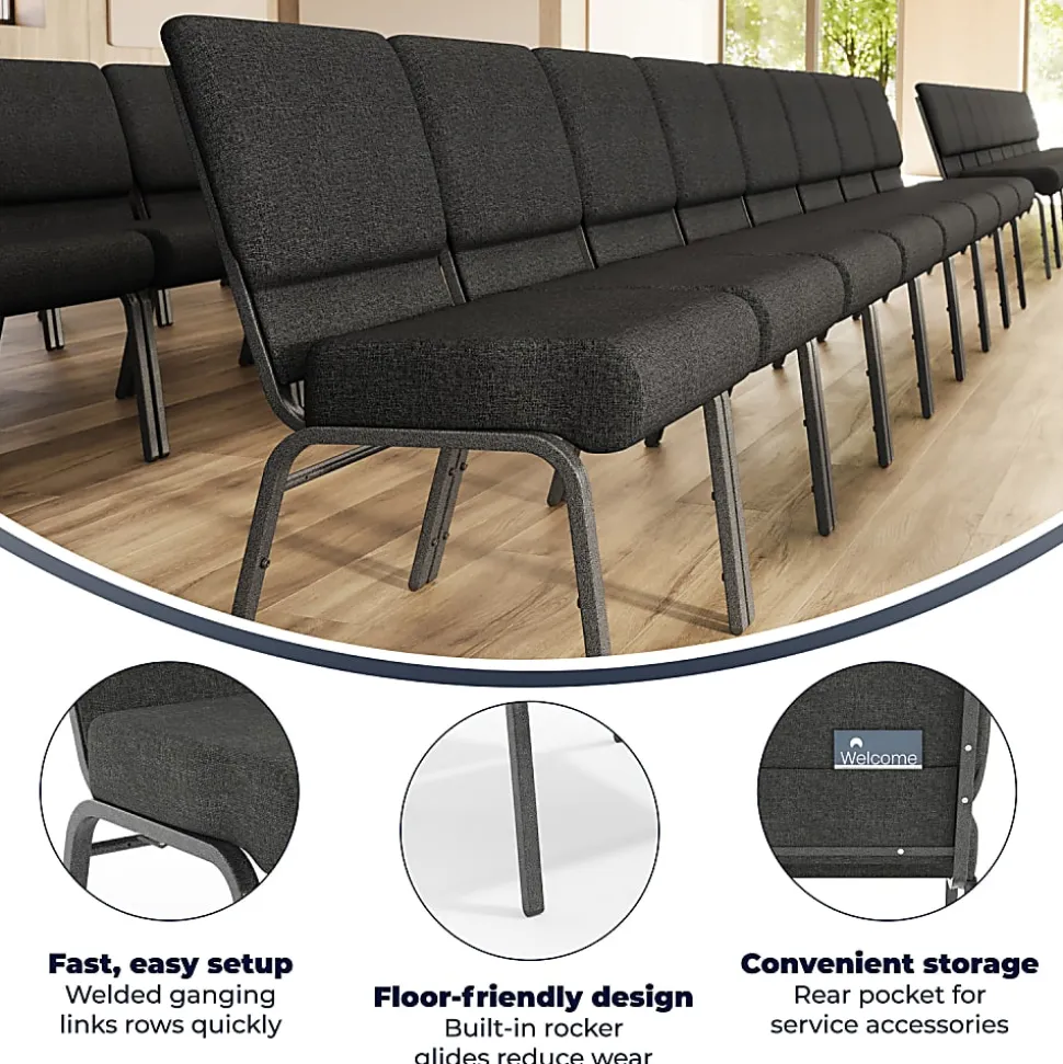 Flash Furniture HERCULES Series 21"W Stackable Church Chair, Dark Gray/Silvervein