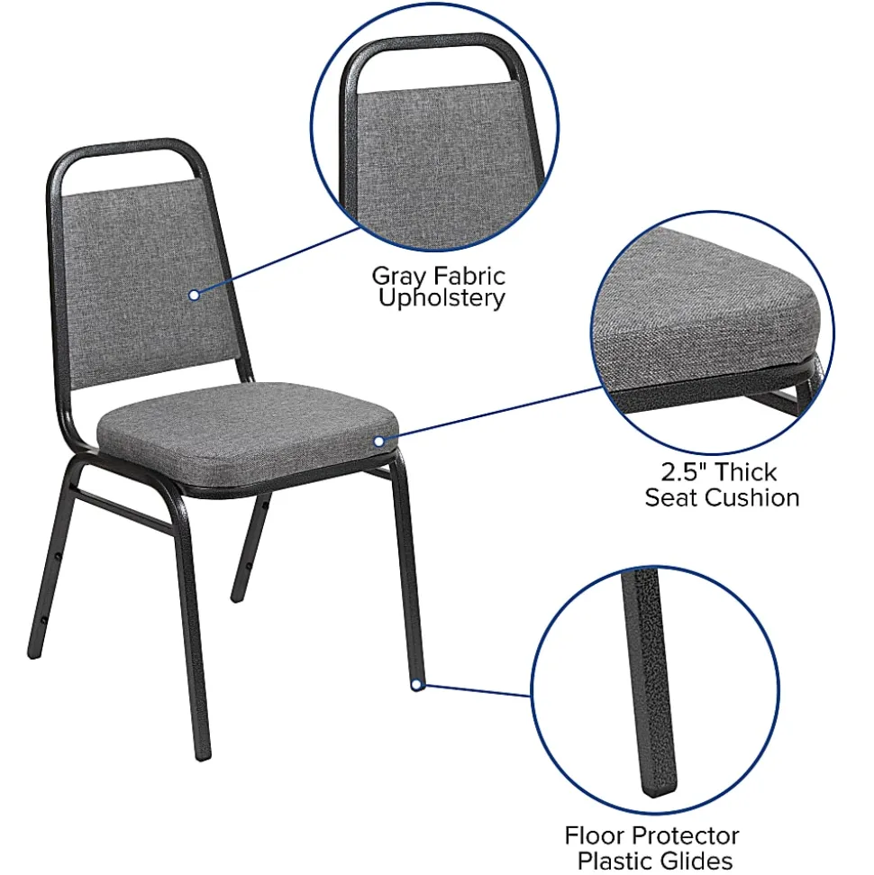 Flash Furniture HERCULES Series Trapezoidal-Back Stacking Banquet Chair With 2-1/2" Thick Seat, Gray/Silver