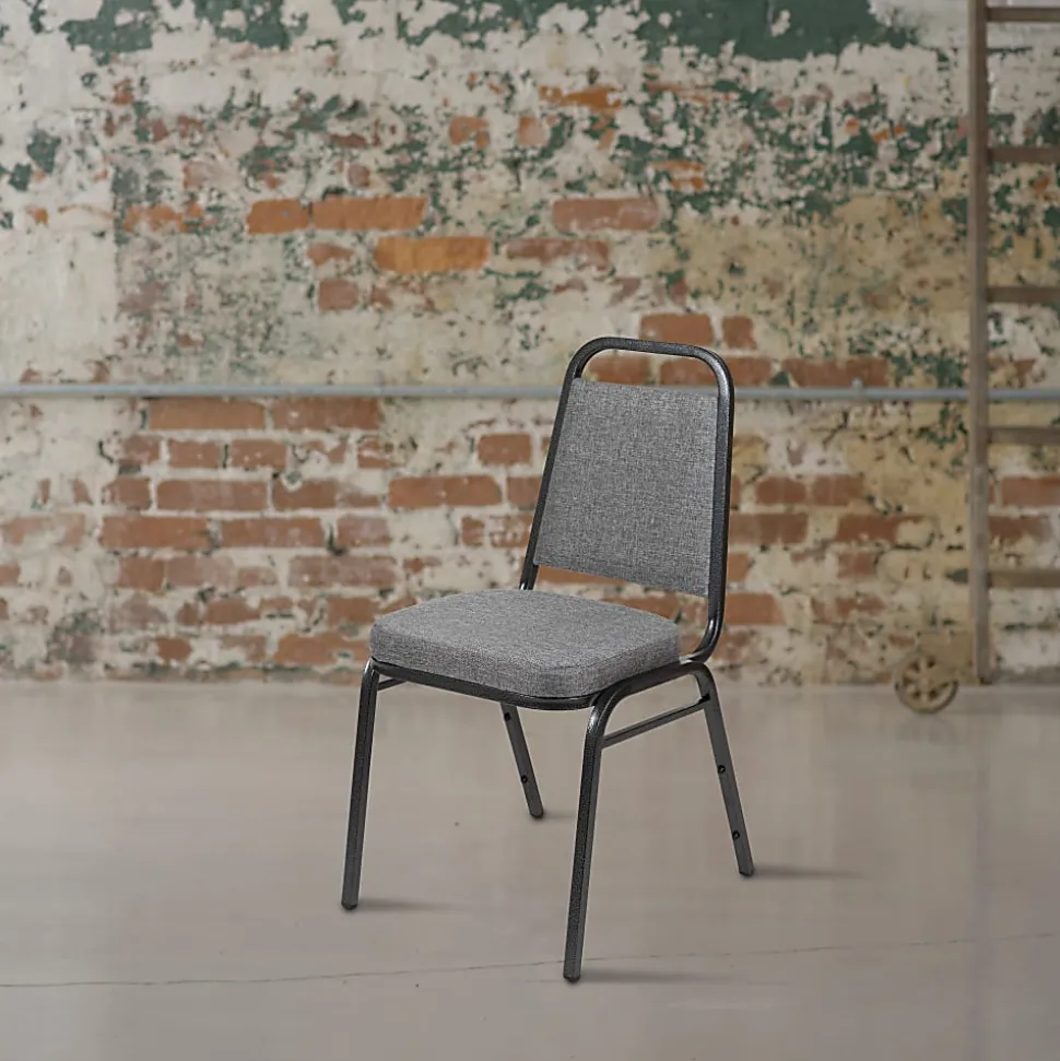 Flash Furniture HERCULES Series Trapezoidal-Back Stacking Banquet Chair With 2-1/2" Thick Seat, Gray/Silver