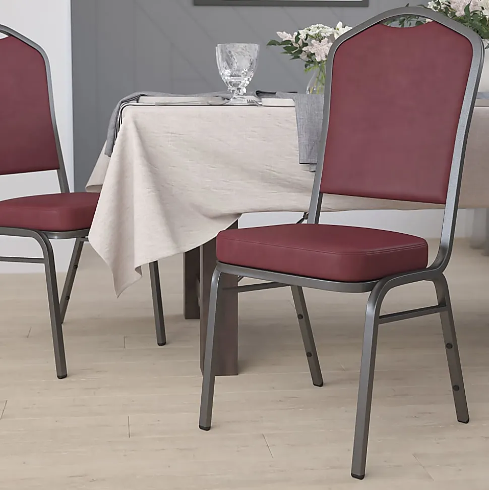 Flash Furniture HERCULES Series Crown Back Stacking Banquet Chair, Burgundy/Silver Vein