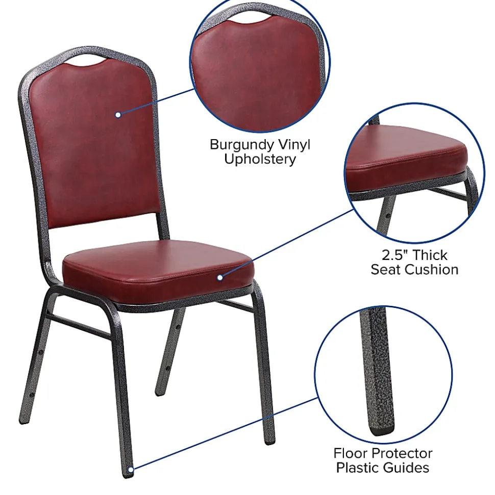 Flash Furniture HERCULES Series Crown Back Stacking Banquet Chair, Burgundy/Silver Vein