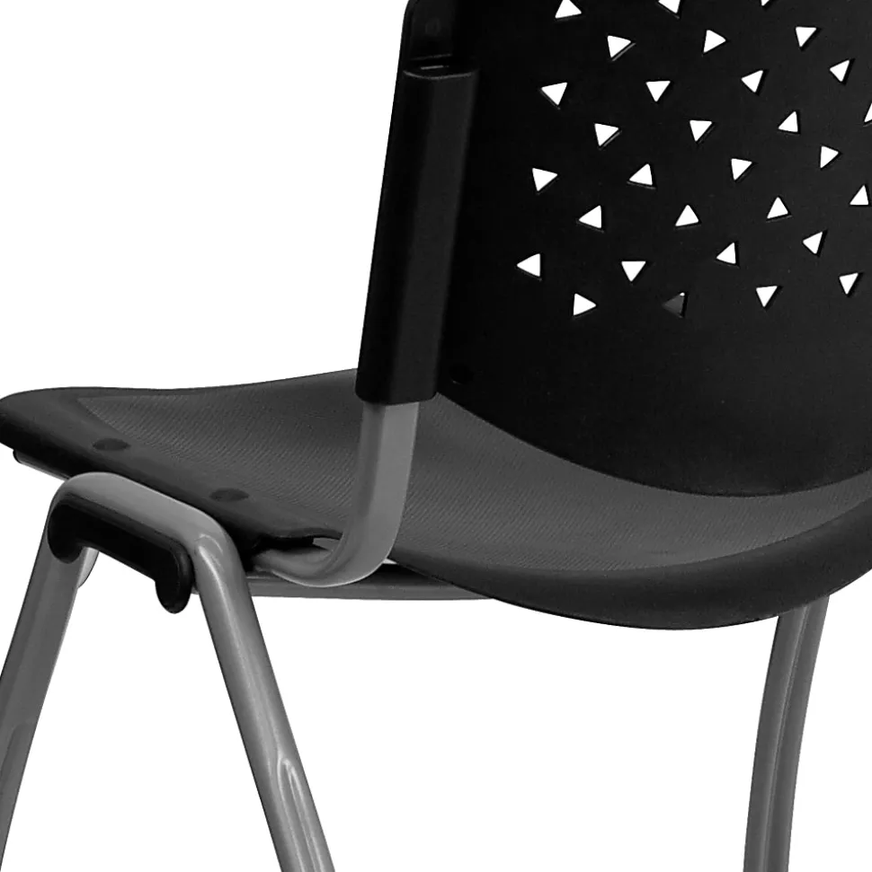 Flash Furniture HERCULES Series Plastic Stack Chair With Titanium Frame, Black/Gray