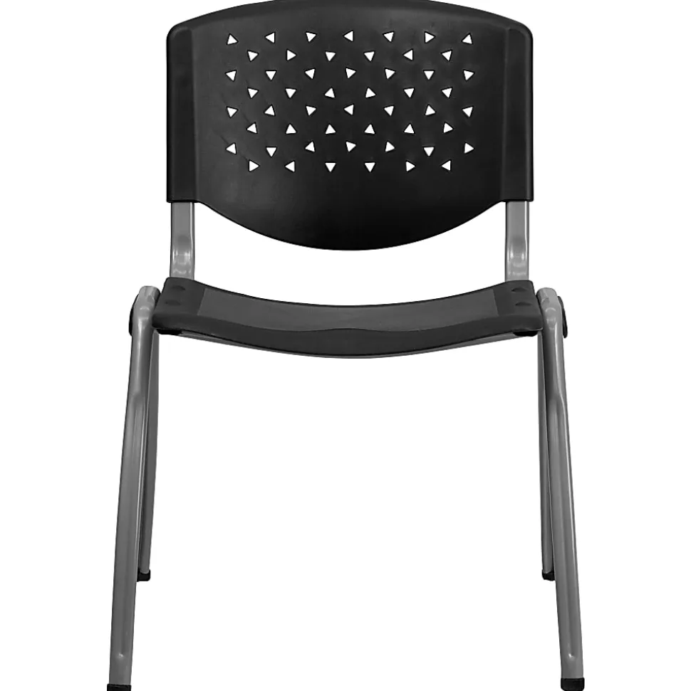 Flash Furniture HERCULES Series Plastic Stack Chair With Titanium Frame, Black/Gray