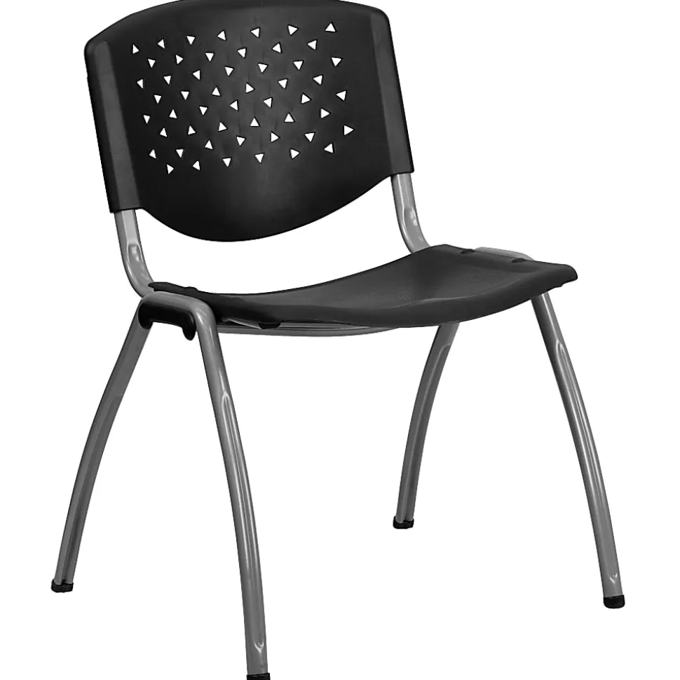 Flash Furniture HERCULES Series Plastic Stack Chair With Titanium Frame, Black/Gray