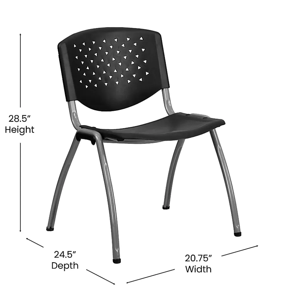 Flash Furniture HERCULES Series Plastic Stack Chair With Titanium Frame, Black/Gray
