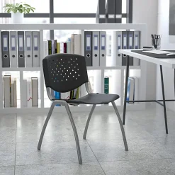 Flash Furniture HERCULES Series Plastic Stack Chair With Titanium Frame, Black/Gray