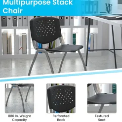 Flash Furniture HERCULES Series Plastic Stack Chair With Titanium Frame, Black/Gray