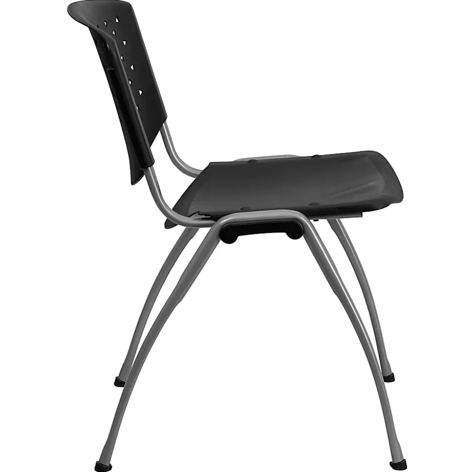 Flash Furniture HERCULES Series Plastic Stack Chair With Titanium Frame, Black/Gray