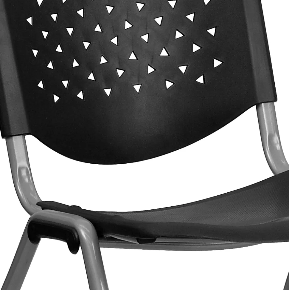 Flash Furniture HERCULES Series Plastic Stack Chair With Titanium Frame, Black/Gray