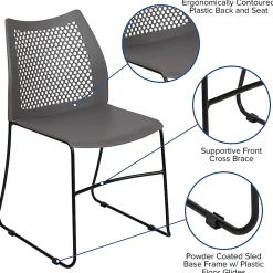 Flash Furniture HERCULES Series Sled-Base Stack Chair With Air-Vent Back, Gray