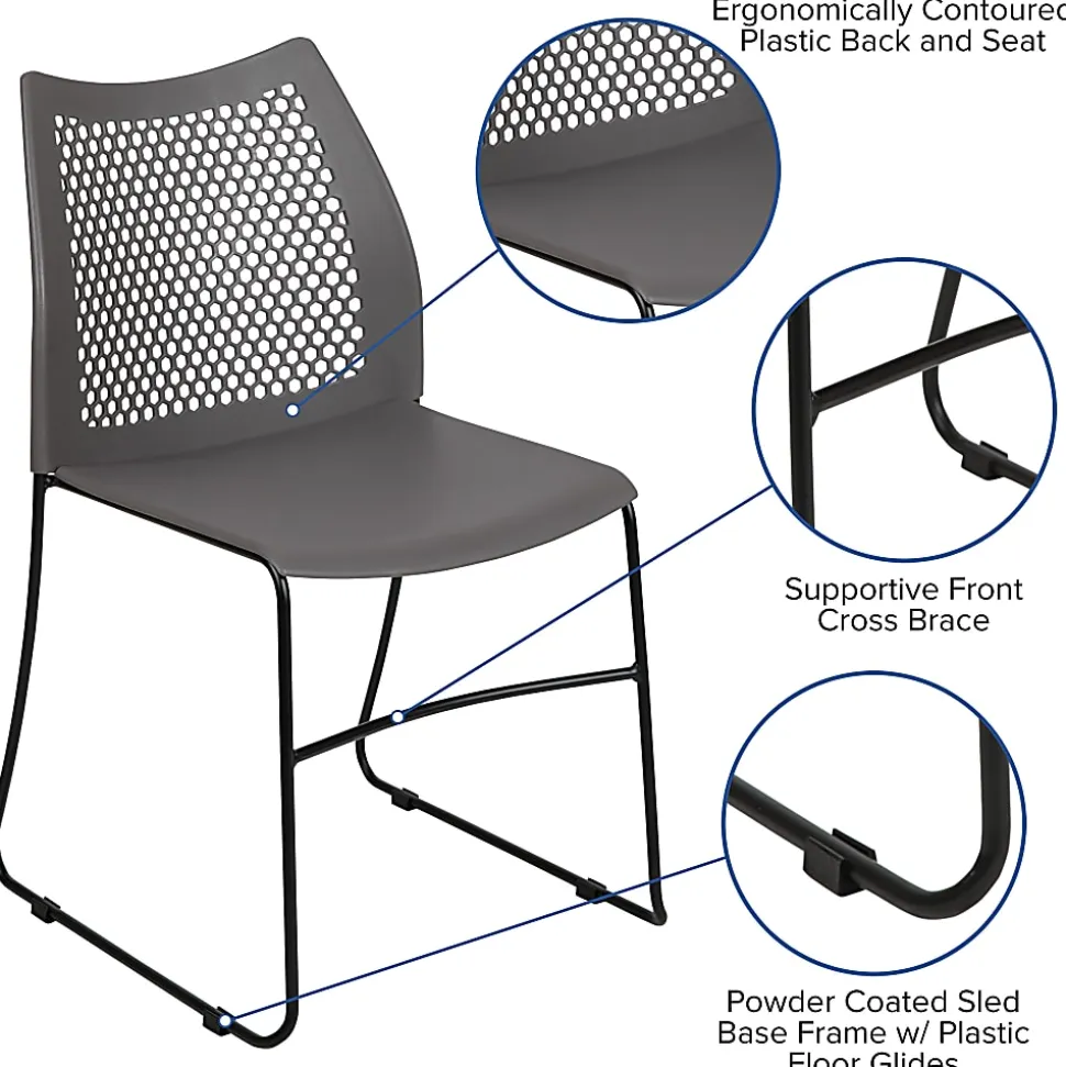 Flash Furniture HERCULES Series Sled-Base Stack Chair With Air-Vent Back, Gray