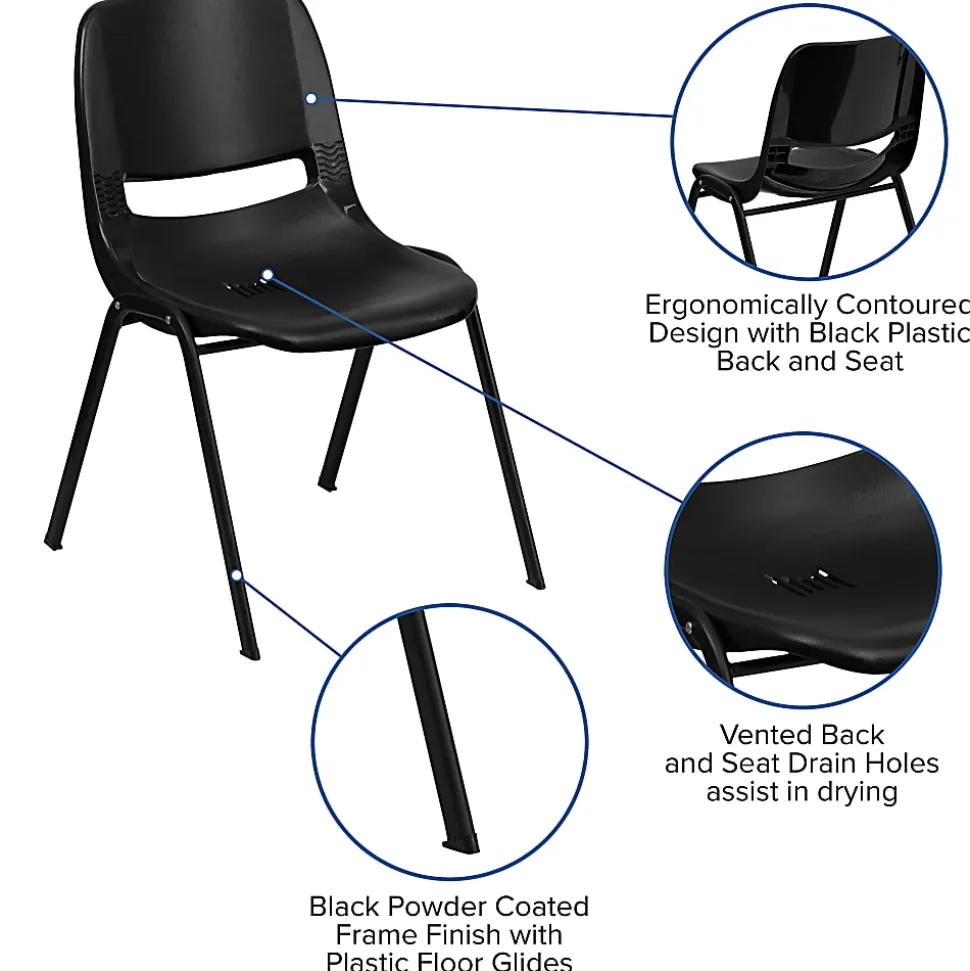 Flash Furniture HERCULES Series Ergonomic Stack Chair, Black