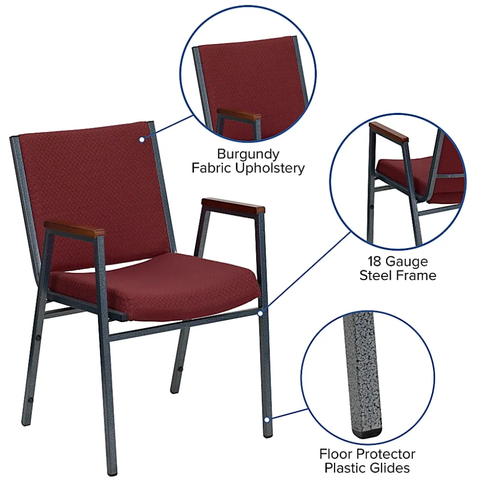Flash Furniture HERCULES Series Stack Accent Chair With Arms, Burgundy Patterned Fabric/Silvervein Frame