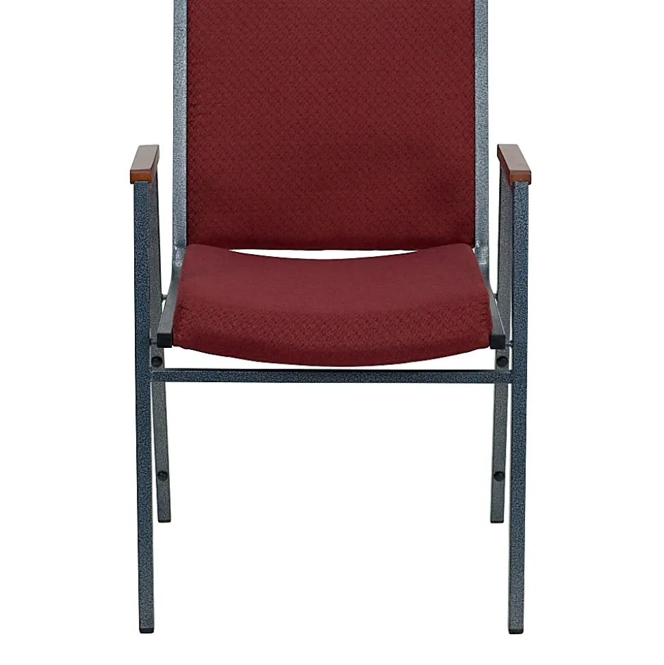 Flash Furniture HERCULES Series Stack Accent Chair With Arms, Burgundy Patterned Fabric/Silvervein Frame