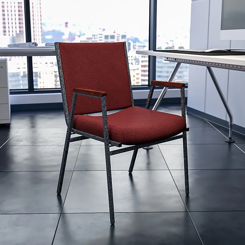 Flash Furniture HERCULES Series Stack Accent Chair With Arms, Burgundy Patterned Fabric/Silvervein Frame