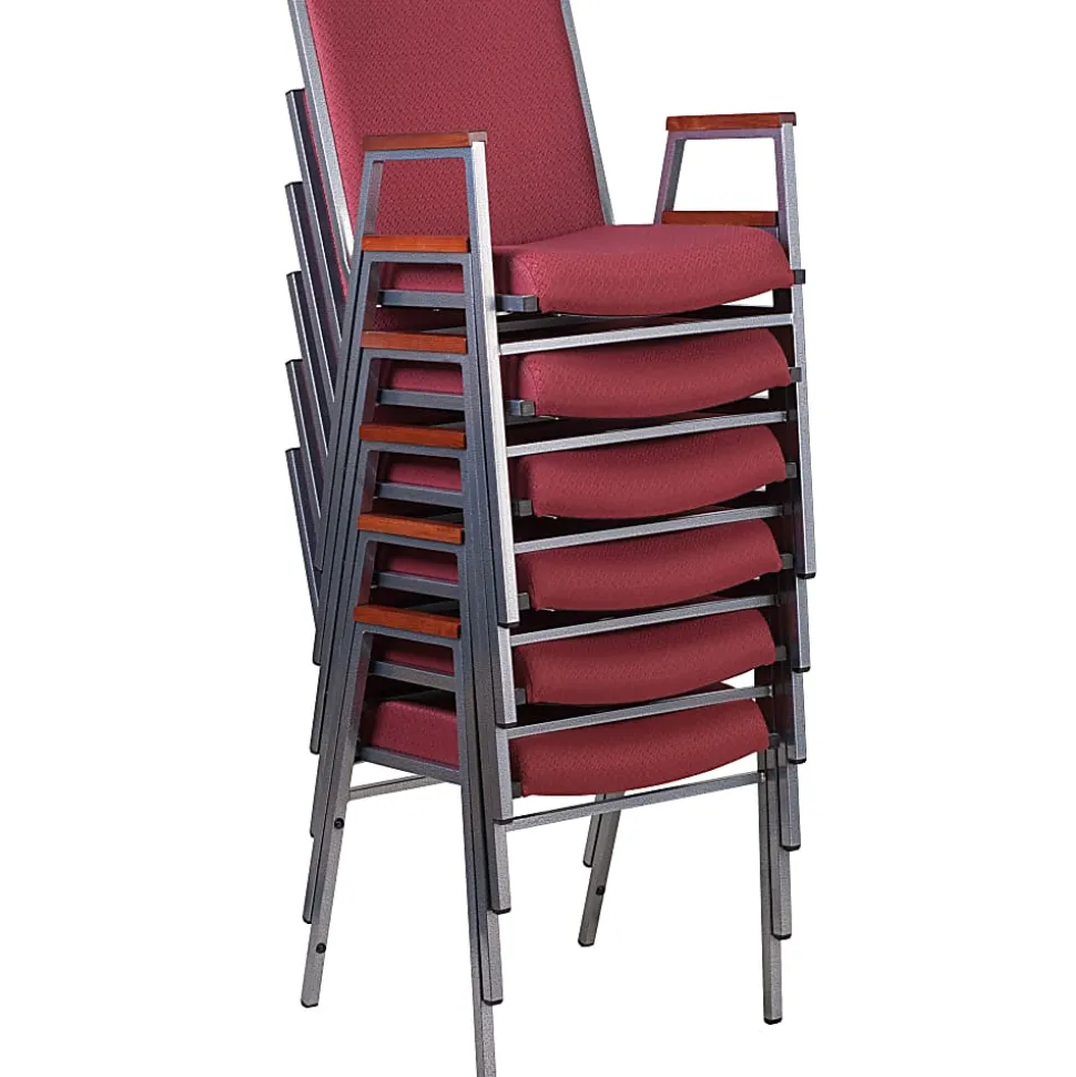 Flash Furniture HERCULES Series Stack Accent Chair With Arms, Burgundy Patterned Fabric/Silvervein Frame
