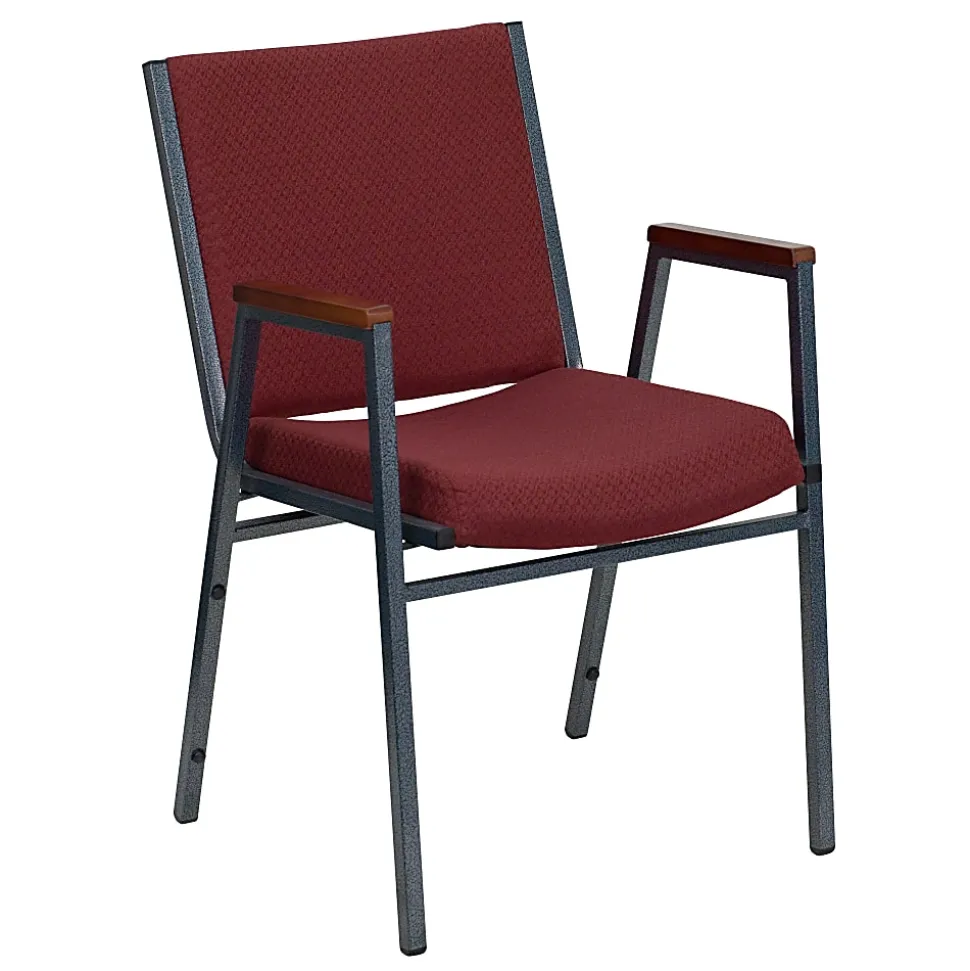 Flash Furniture HERCULES Series Stack Accent Chair With Arms, Burgundy Patterned Fabric/Silvervein Frame