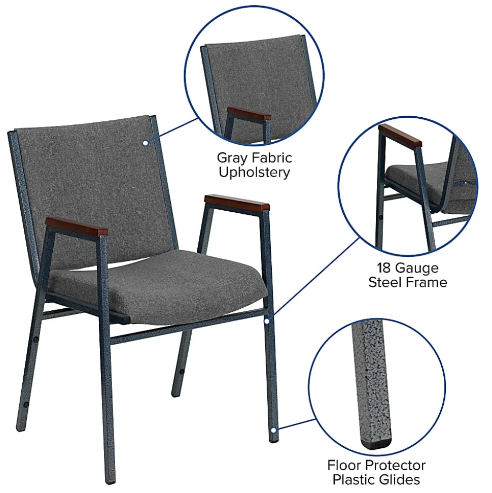 Flash Furniture HERCULES Series Stack Accent Chair With Arms, Gray Patterned Fabric/Silvervein Frame