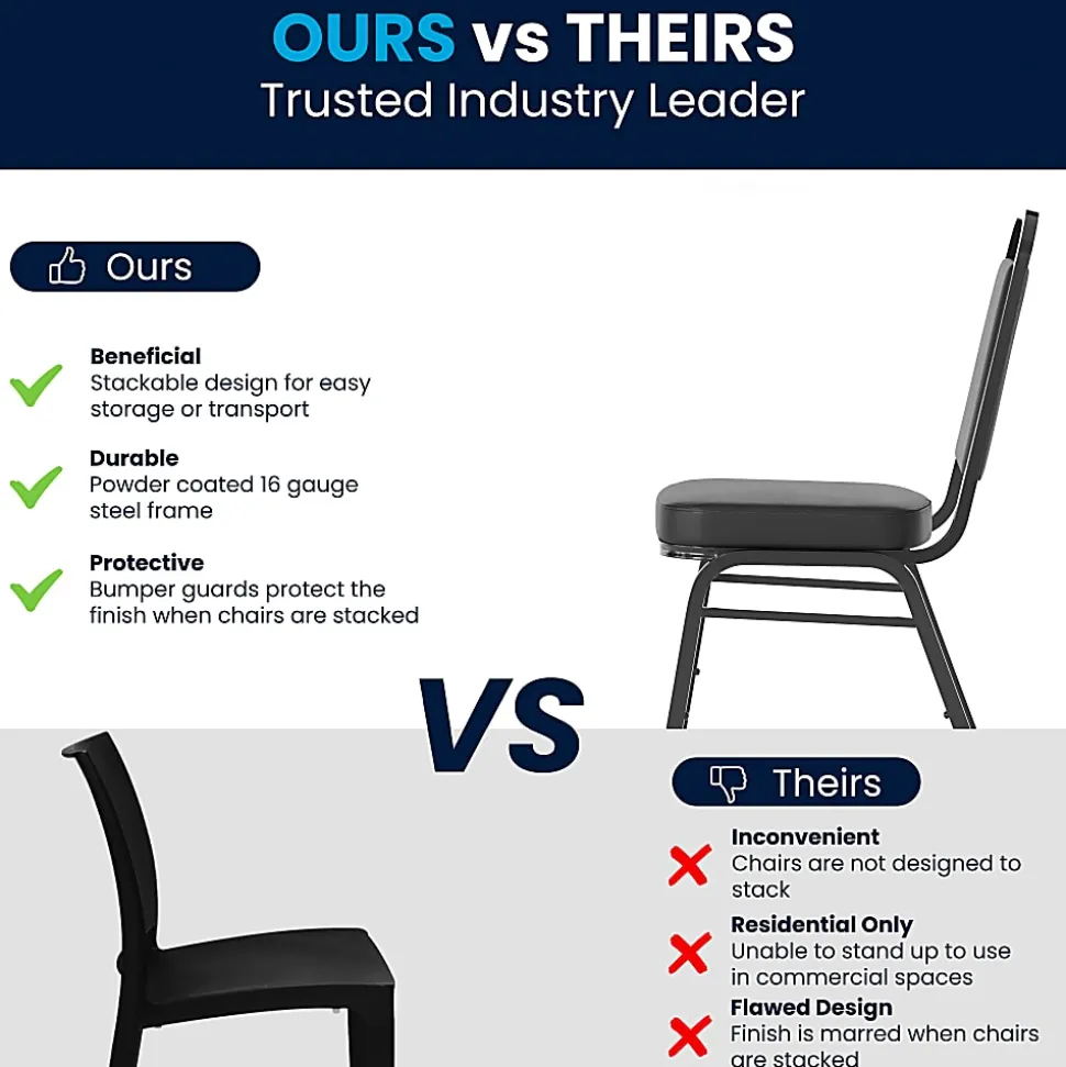 Flash Furniture HERCULES Series Trapezoidal-Back Stacking Banquet Chair With 2-1/2" Thick Seat, Black