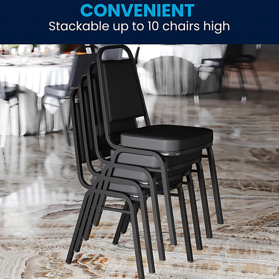Flash Furniture HERCULES Series Trapezoidal-Back Stacking Banquet Chair With 2-1/2" Thick Seat, Black